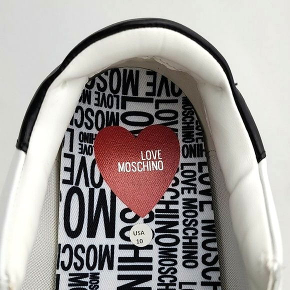 Love Moschino Women's White Black Leather Low Top Sneakers Logo Heart Sz 10/ 41 - Picture 15 of 16